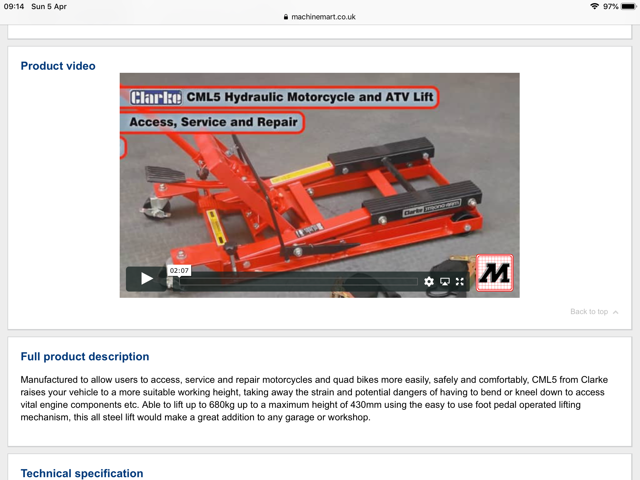 Clarke motorcycle online lift