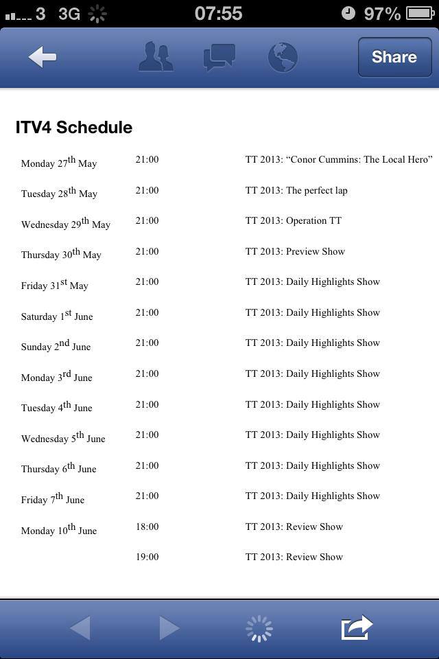 ITV4 TT Schedule. The Triumph Forum