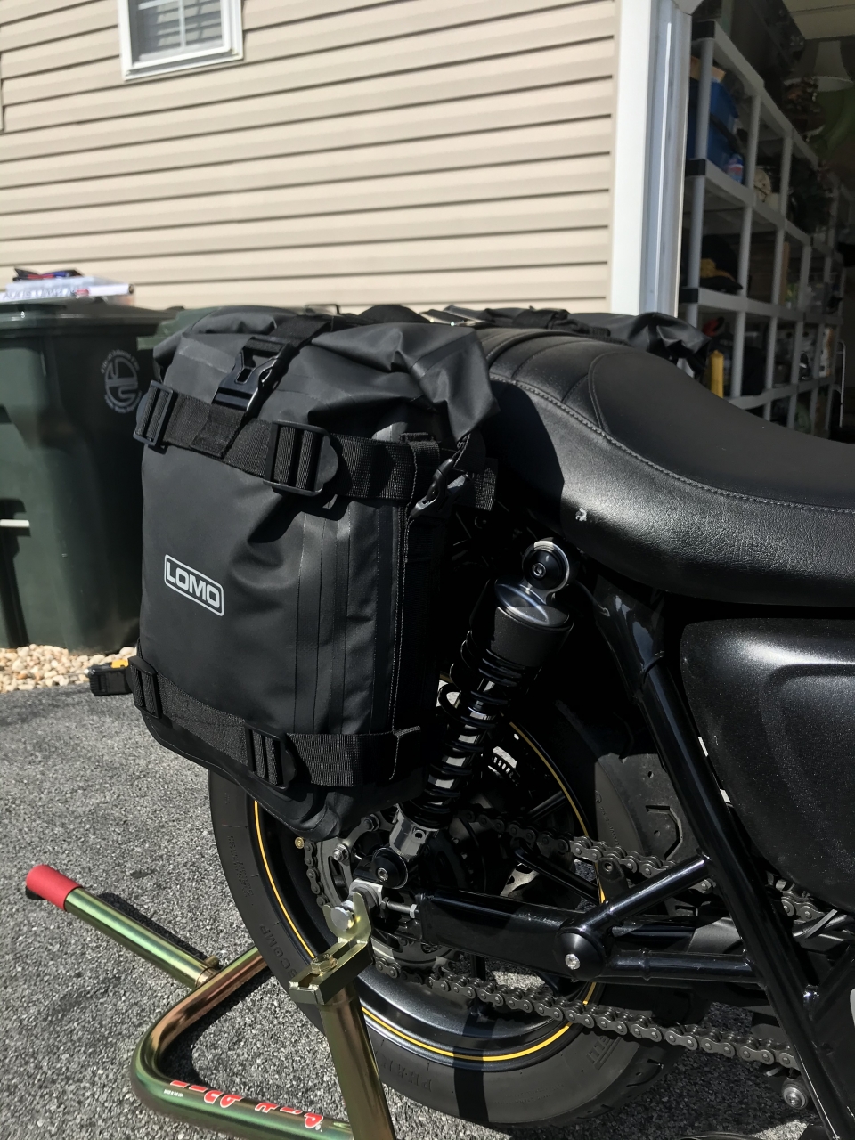 Lomo dry bags and a Street Twin seat setup for  overnight trips