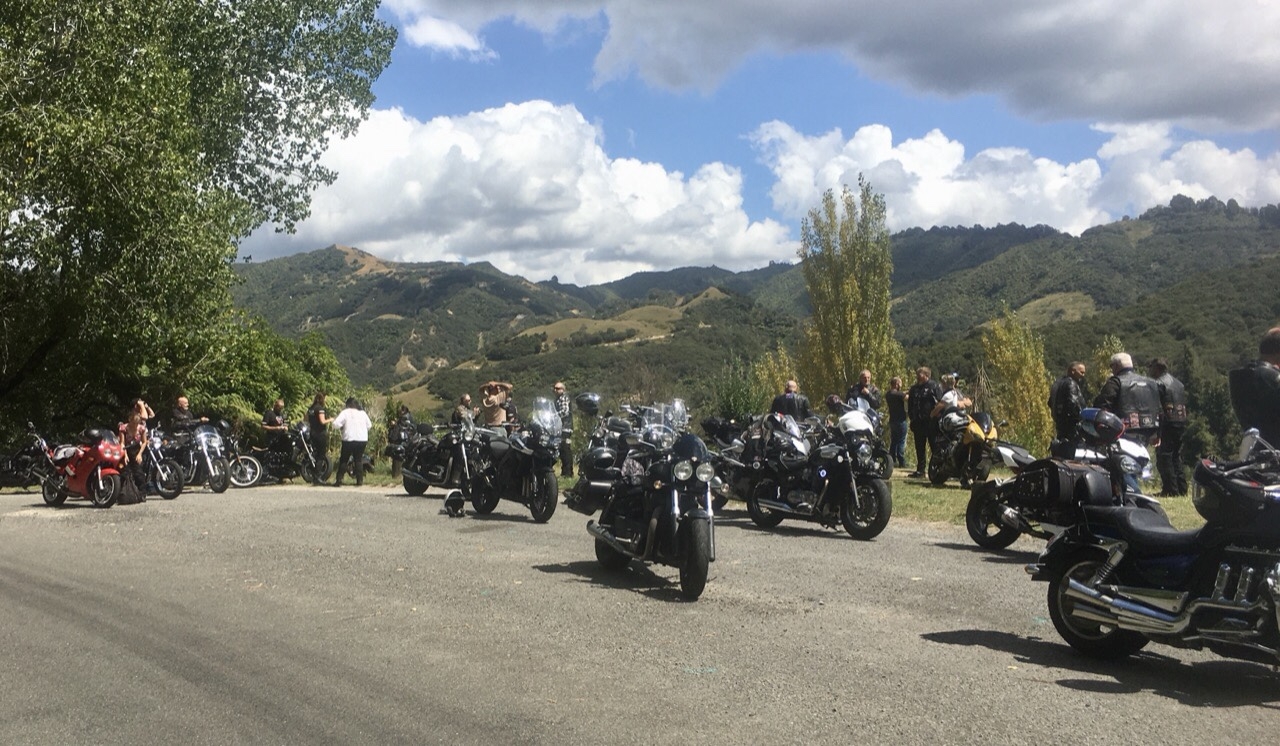 Whanganui river road rest area with views back across the hills