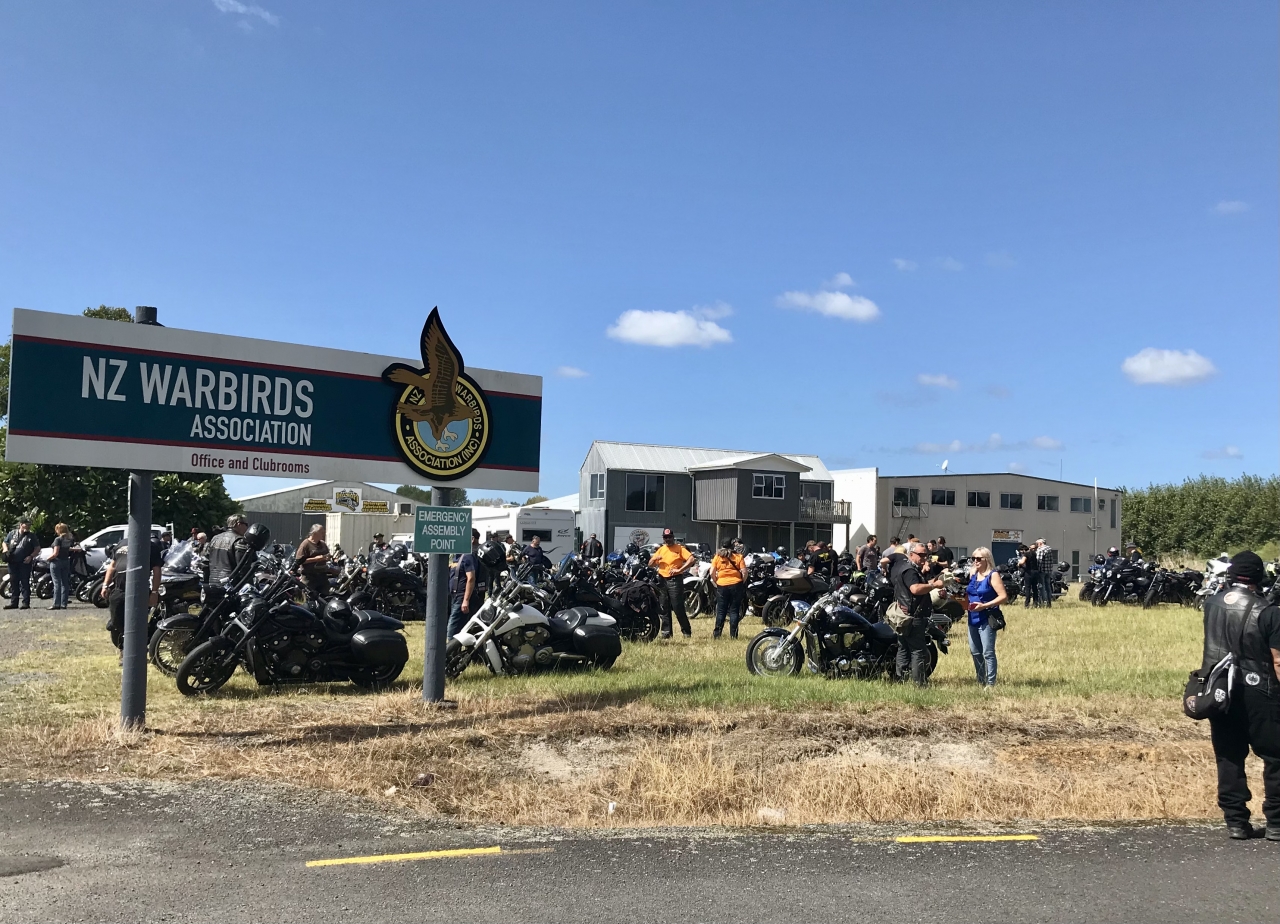 Regional airport and Warbirds clubrooms. Supporters of NZDF MC Patriots.