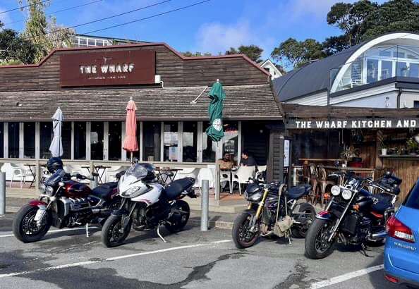 Waikato west coast seaside town, popular with motorcycles due to surrounding road